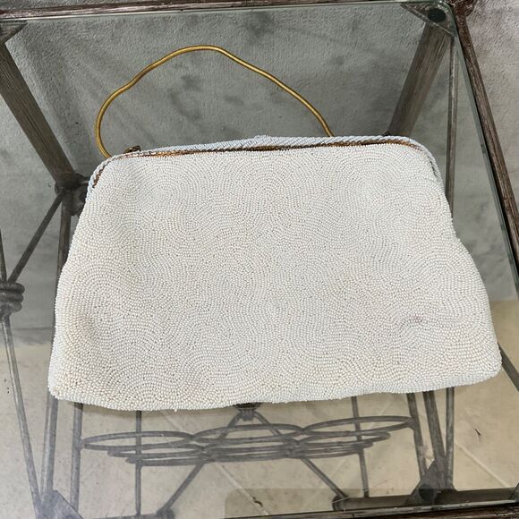 Vintage White Beaded 1950's Purse made in France for foley’s - Picture 4 of 11
